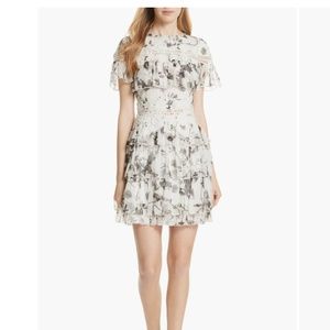 Alice + Olivia Paola Embroidery Accent Ruffle Dress In Floral Crown, size 2